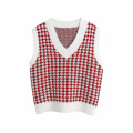 Women Oversized Houndstooth Knitted Vest Sweater