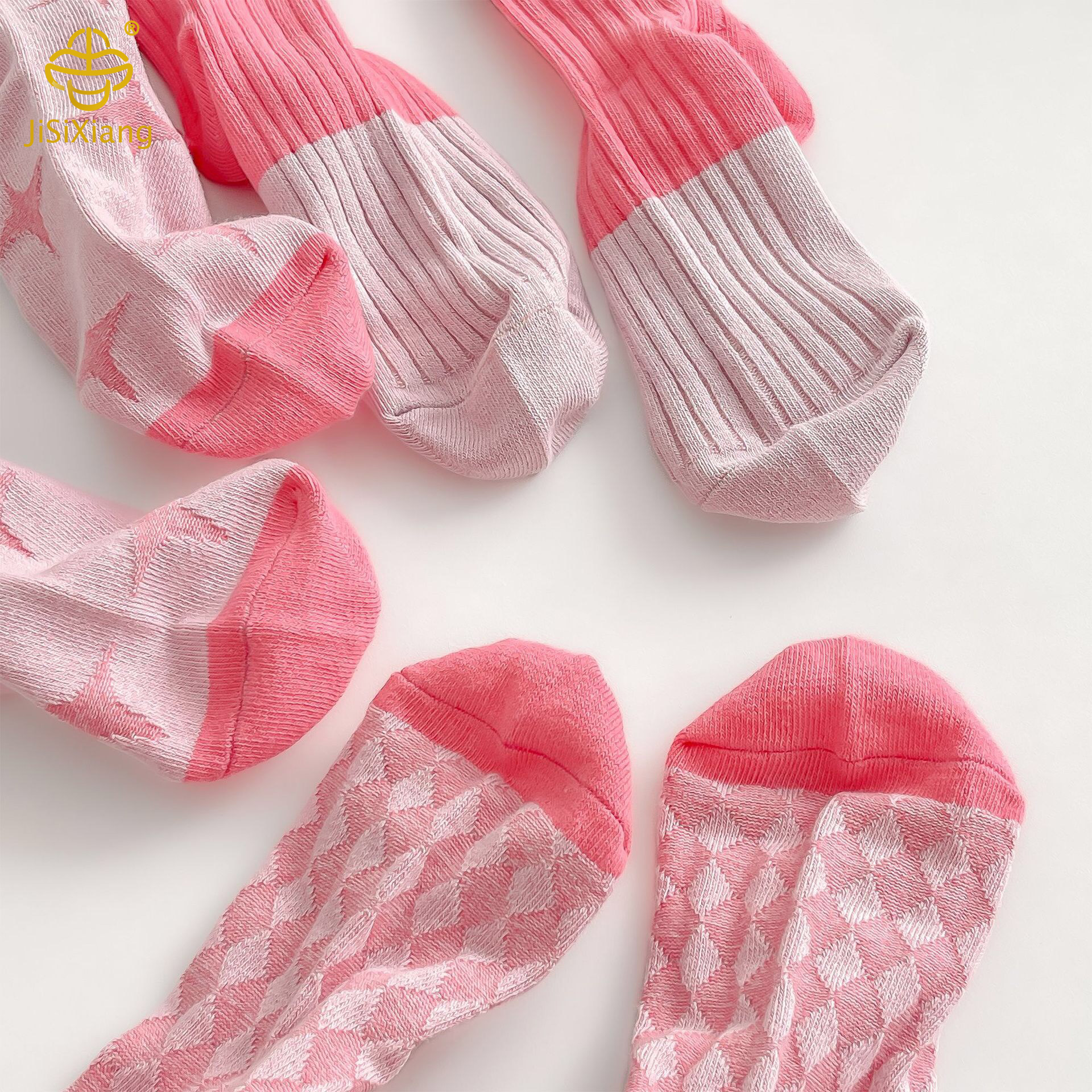 Korean pink dopamine contrasting mid calf sock