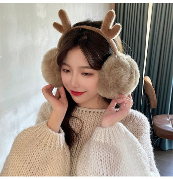 Wholesale Autumn Winter Reindeer Antler Earmuffs Plush Warm Earbags