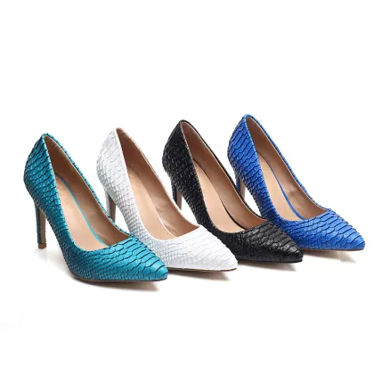 New style blue pu heels women shoe