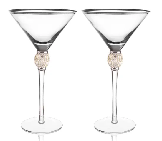 Diamond Martini Cocktail Glass with Gold Rim