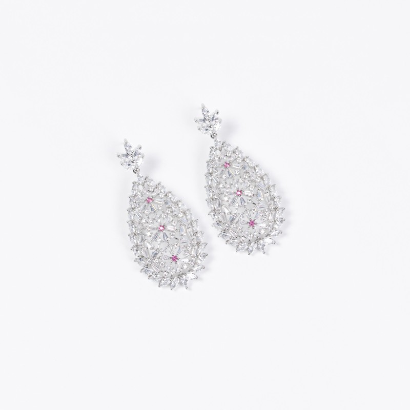 Floral Teardrop Bib Bridal CZ Jewelry Set