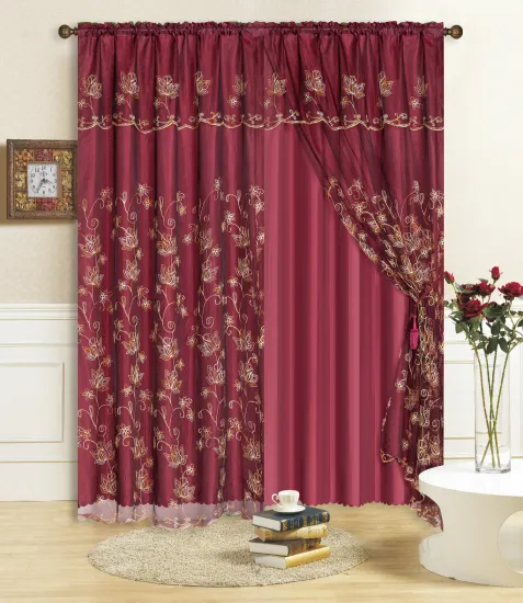 2PCS Double Layer Embroidery Curtain with Valance for Living Room and Bedroom - 54x84"+18