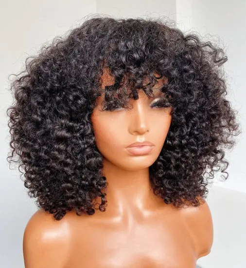 Pixie Cut Short Wigs With Bangs Jerry Curly Deep Water Wave Virgin Brazilian Cuticle Aligned Wig 100% Human Hair Wigs