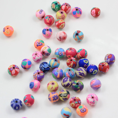 New Arrive 6mm 8mm 10mm 12mm Polymer Clay Beads Printing Flower Pattern Round Loose Beads Mix Color For Jewelry Making