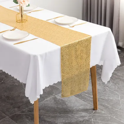 Wholesale Hotel Wedding Banquet Party Home Christmas Decoration Polyester Square Embroidered Sequin Table Flag