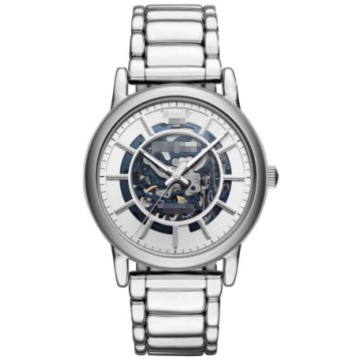 Reloj mecánico automático con esqueleto de acero inoxidable en tono plateado para hombre, pulsera de Metal con esfera de rayos solares hueca de 43mm, pulsera de negocios