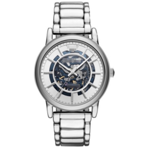 Reloj mecánico automático con esqueleto de acero inoxidable en tono plateado para hombre, pulsera de Metal con esfera de rayos solares hueca de 43mm, pulsera de negocios