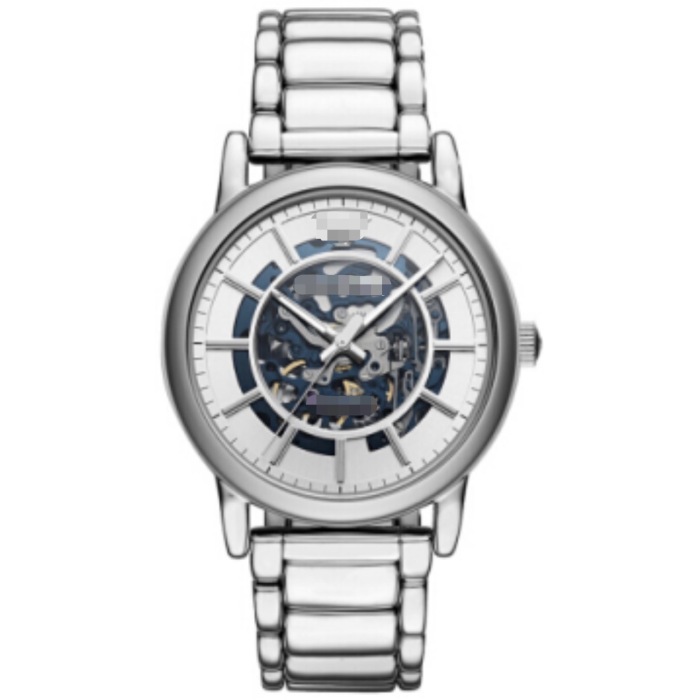Reloj mecánico automático con esqueleto de acero inoxidable en tono plateado para hombre, pulsera de Metal con esfera de rayos solares hueca de 43mm, pulsera de negocios