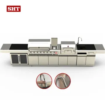 Luxury Modern Charcoal Outdoor Kitchen Cabinet Grill with Wine Cooler