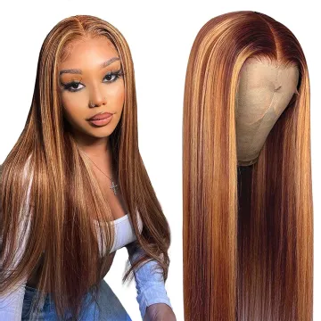 13x4 Pre-Plucked Straight Brown And Blonde Highlight Human Hair Wig Blonde Highlighted Wigs Blonde Highlight Wig Lace Front