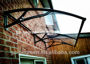 polycarbonate awning with aluminum brackets and solid roof sheet