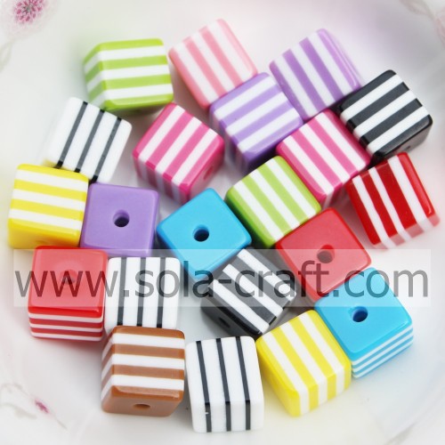 Factory Wholesale Cube Shape Striped Resin Spacer Beads