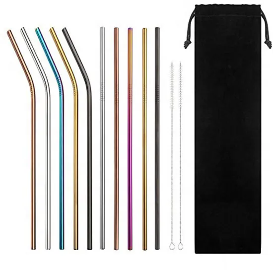 10PCS Extra Long Reusable Stainless Steel Drinking Straws