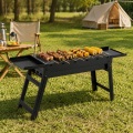 Parrilla de barbacoa de carbón plegable portátil con cenicero deslizable y estantes de extensión laterales dobles