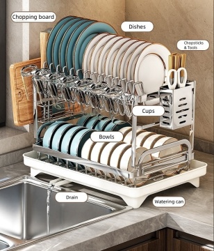 2-Tier Multi-Purpose Kitchen Storage Baskets Shelf Dish Drying Rack Over The Sink