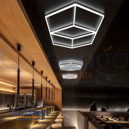 Polygon Light Geometric Diamond Grid Ceiling Lighting for Barbershops Workshop
