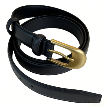 Schwarzer schmaler Ledergürtel mit mattgoldener Schnalle