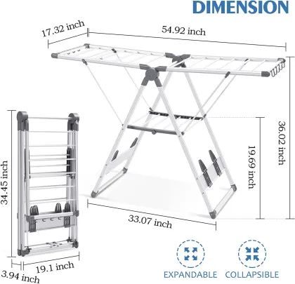 Adjustable Aluminium Foldable Multifunction Dry Rack: Shoes Rack & Clothes Hanger