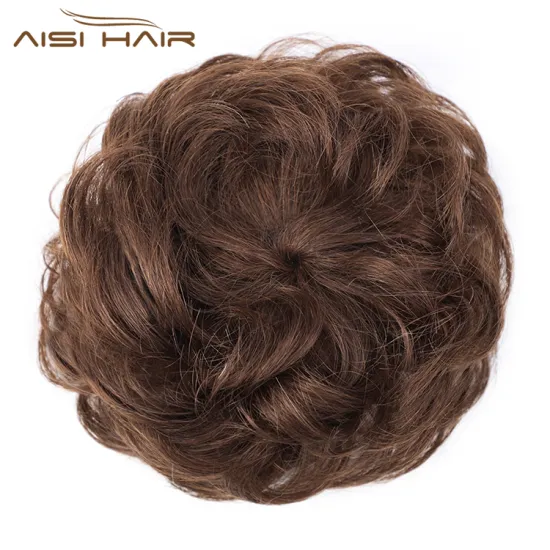 Aisi Hair Brown Curly Chignon Bun Brazilian Human Hair Bun Elastic Rope Rubber Band Hairpiece Clip In Extension For Women