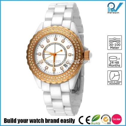 PVD Rosegold/Silver black ceramic watch quartz japan movement women sapphire crystal ceramic watch