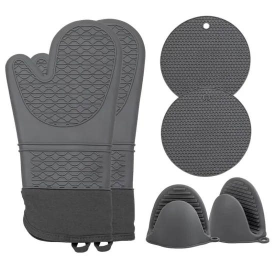 Newest Design Baking Gloves: Heat-Resistant Grey Silicone Oven Mitts with Custom Cotton Lining - Perfect for Amazon