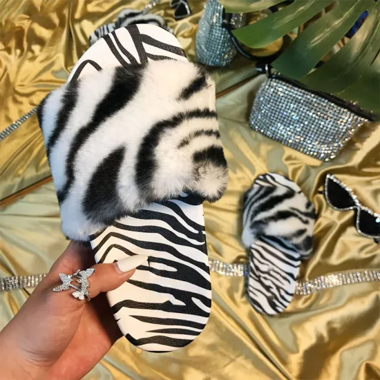 Fashion Leopard Flock Women's Slippers Fluffy Warm Plush Ladies Flats Shoes Woman Casual Indoor Open Toe Faux Fur Home Slippers