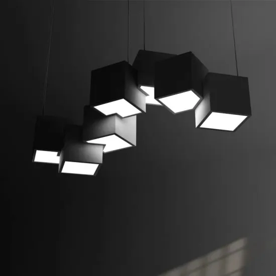 Nordic Minimalist Black Linear Pendant Light Luxury White Chandelier for Living Room