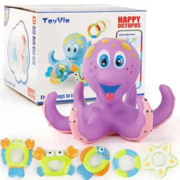 Children Bath Toys Octopus Bath Game Set Fun Floating Bath Toys Baby Octopus Kids Infant Toddlers 5 Rings Learn Play Fun Toys