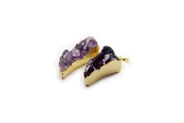 Pendant, PTP-A132 Fashion Jewelry Natural Amethyst Crystal Gem Moon Shape Stones Precious Gold Pendant