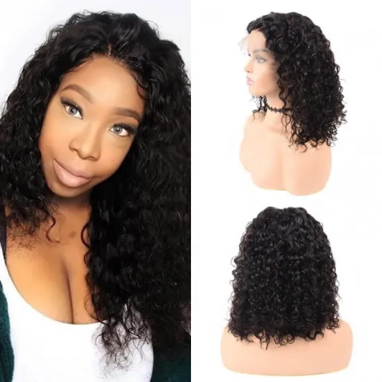 Water Wave Frontal Bob Wig ,12 inch Humain Wholesale Water Curls WaveBob  Frontals Wigs