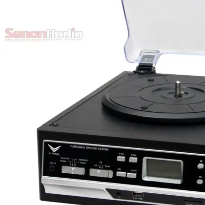 Retro Wooden Turntable with CD, USB, MP3, Cassette, and Radio Player