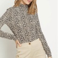 Damen Mode Leopard druckte Langarm-T-Shirts