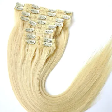 Private Label Virgin Russian Blonde Remy Human Hair Double Drawn Colored Clip In Hair Extensions