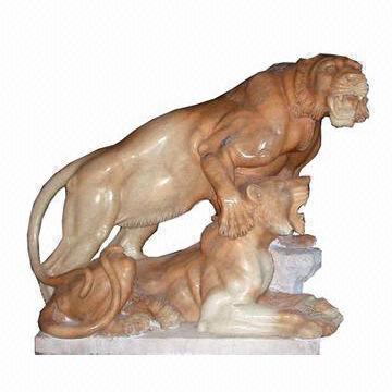 Yellow Marble Lion-shape Sculptures, OEM Orders are Welcome