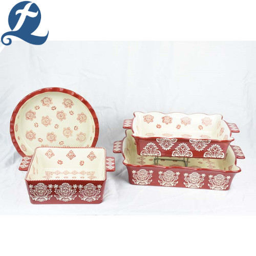 Ceramic Baking Tray Round Lace Bakeware With Binaural