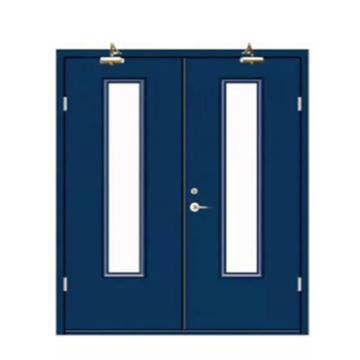 Modern Double Swing Fire Rated Steel Door with Fiberglass Screen Netting for Outdoor Entries