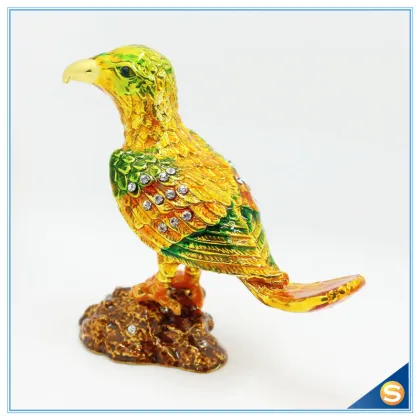 Lark Bird Shape Metal Craft Enamel Pewter Trinket Box
