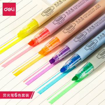 Cute 6Pcs/Bag Deli Highlighter Set - 6 Colors Chisel Tip Pens for DIY Painting and Stationery
