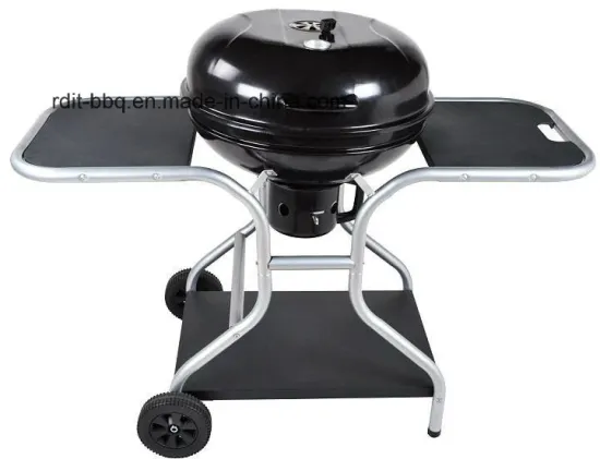 57cm Trolley Barbecue Grill with Large Two Side Shelves and Bottowm Storage Shelf