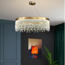 Ligera de lámpara de cristal de lujo, luz de la sala de estar, simple accesorio de iluminación del edificio del anillo circular del anillo circular