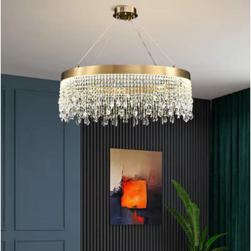 Ligera de lámpara de cristal de lujo, luz de la sala de estar, simple accesorio de iluminación del edificio del anillo circular del anillo circular