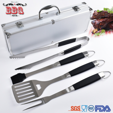 Soft handle barbecue bbq grilling tool set