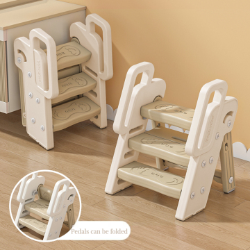 Height Adjustable Children's Washstand: Convertible Three-Step Folding Stool with Handles