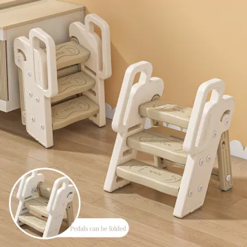 Height Adjustable Children's Washstand: Convertible Three-Step Folding Stool with Handles