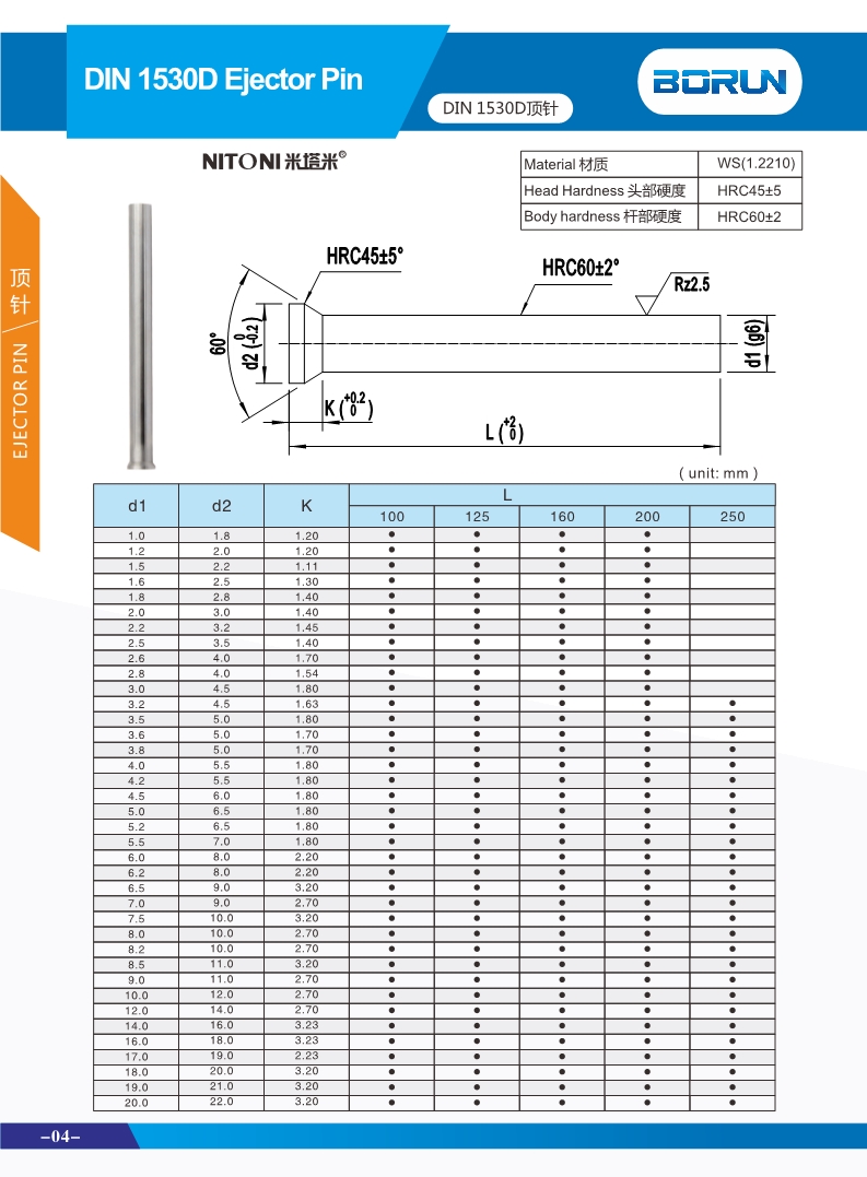 DIN 1530D Nitrided Stepped Ejector Pin