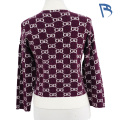 Pulover din tricot cu decolteu fals și cu garnitură în contrast cu monogramă de cafea neagră