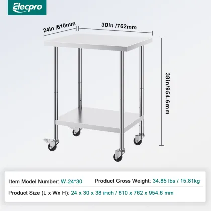 Stainless steel kitchen work tables on wheels