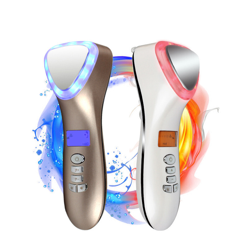 LED Face Beauty Massager Hot Cold Hammer Ultrasonic Cryotherapy Facial Vibration Massager Face Body Spa Ion Beauty Instrument