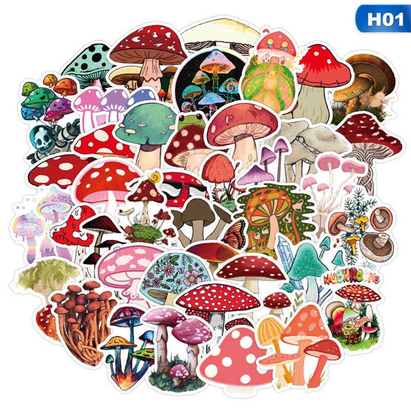 50PCS Cute Plant Mushroom Stickers Laptop Guitar Luggage Skateboard Car Waterproof Graffiti Sticker Funny Decal Kid Classic Toys